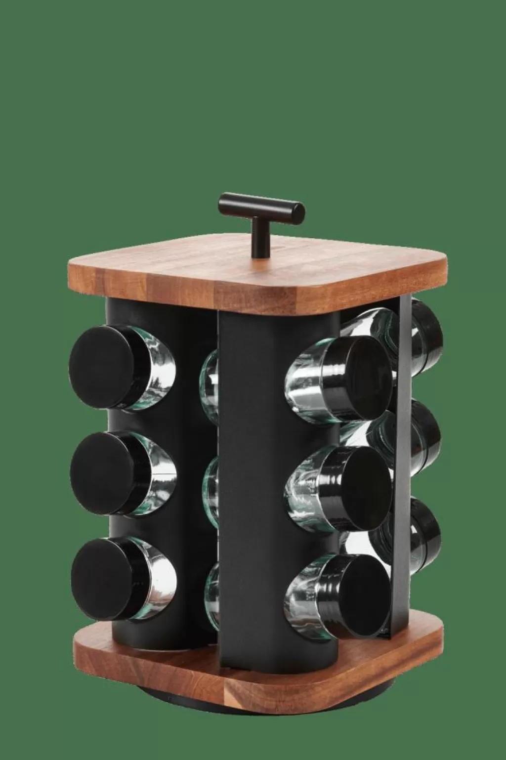 Store CASA ACACIA LUX Carrossel De Especiarias 12 Potes - Virável Preto, Natural