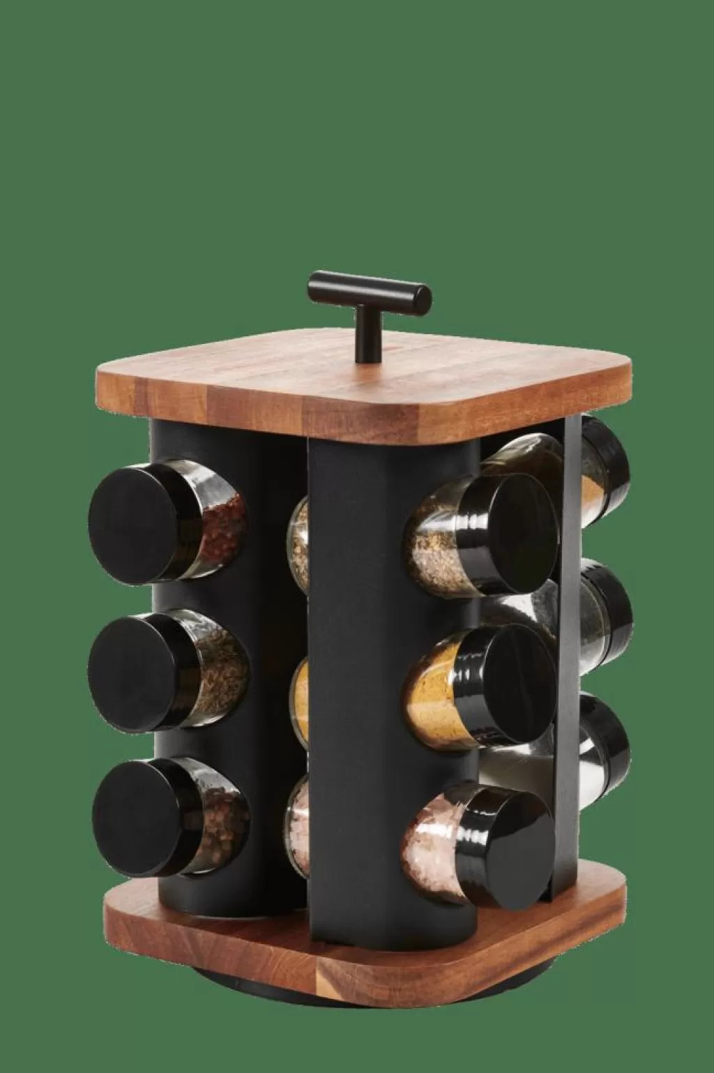 Store CASA ACACIA LUX Carrossel De Especiarias 12 Potes - Virável Preto, Natural