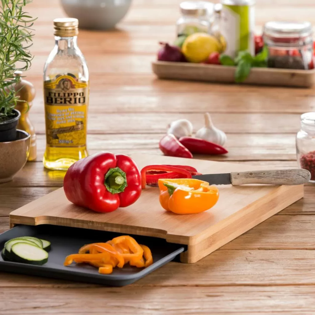 Store CASA BAMBOO Tábua Com Recipiente Cinzento, Natural