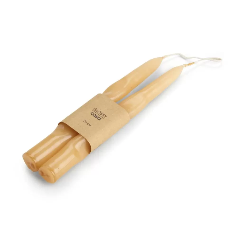 New CASA GLOSSY Vela Conjunto De 2 Bege