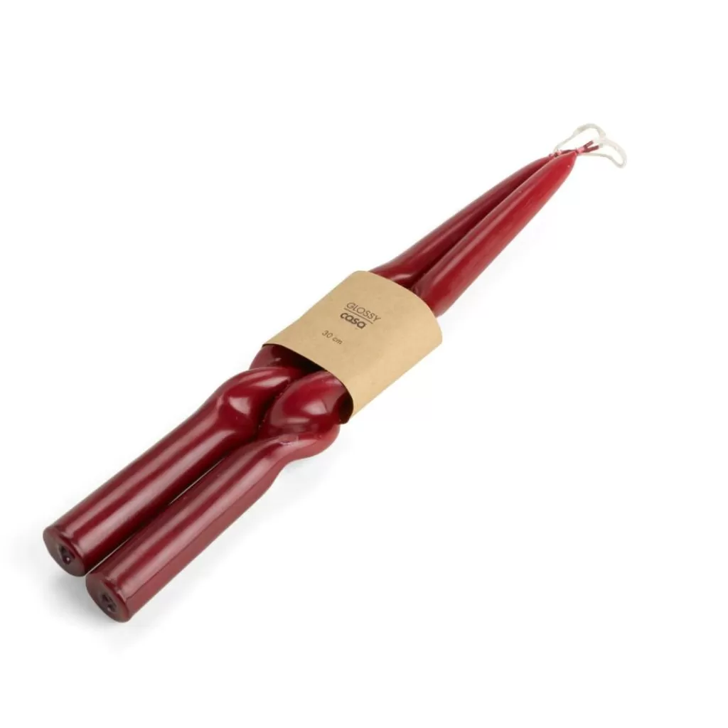 New CASA GLOSSY Vela Conjunto De 2 Vermelho Escuro