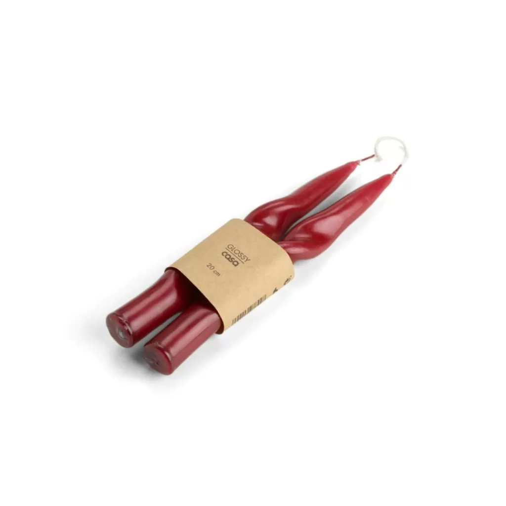 New CASA GLOSSY Vela Conjunto De 2 Vermelho Escuro