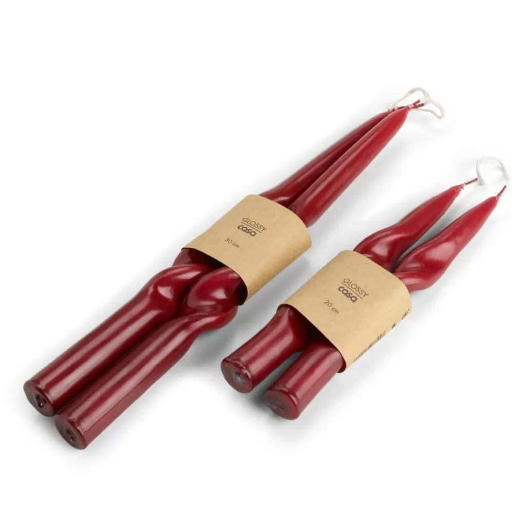 New CASA GLOSSY Vela Conjunto De 2 Vermelho Escuro