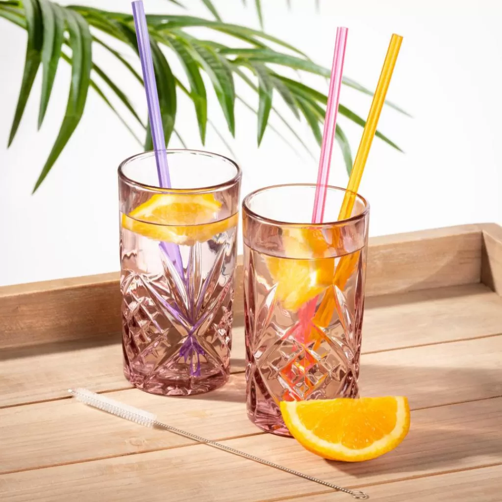 Cheap CASA SLURP Palhas Reutilizáveis Conjunto De 6 Mistura De 3 Cores Cor-de-laranja, Roxo, Rosa